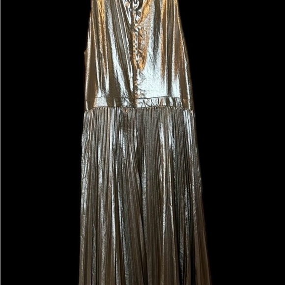 Ann Taylor Metallic Silver Halter Midi Dress - Picture 5 of 15